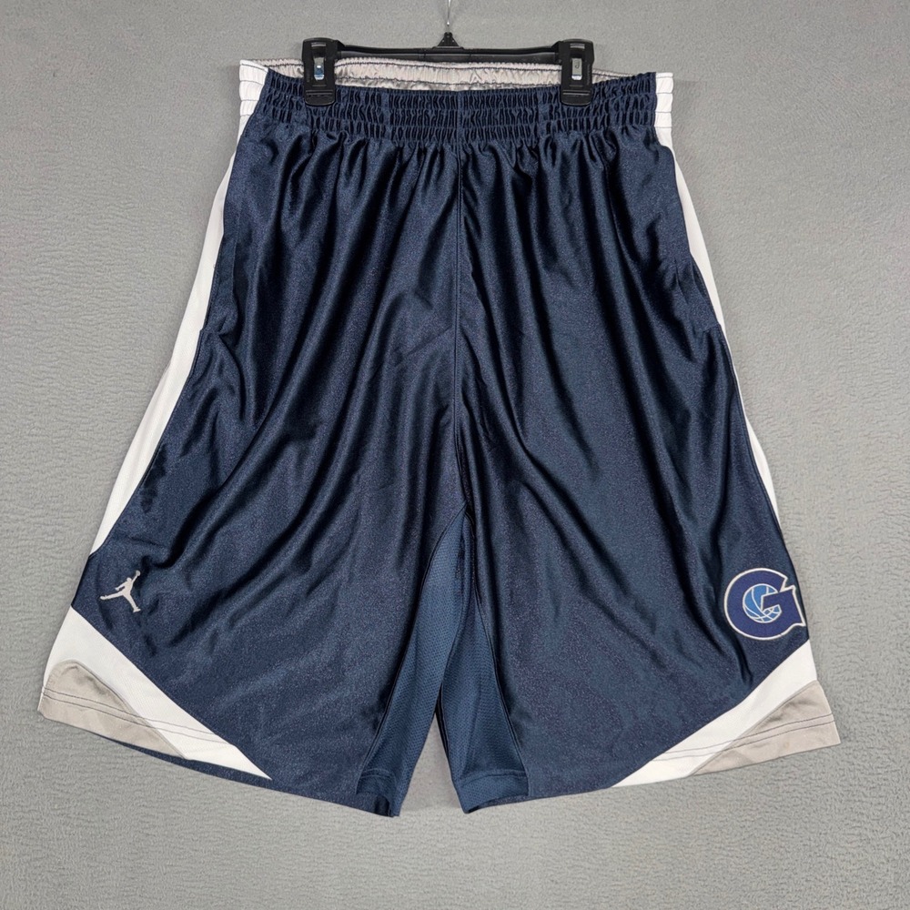 Jordan Basketball Shorts Mens Large Navy Blue Gray Georgetown Hoyas Elite VTG